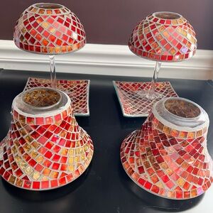 Yankee Candle Set 2012 - 2 Lrg Candle Shades, Tea Light Holders w/Shades, Trays